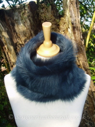 49 inch Dark Denim Blue Toscana Shearling Scarf Worn as a Snood